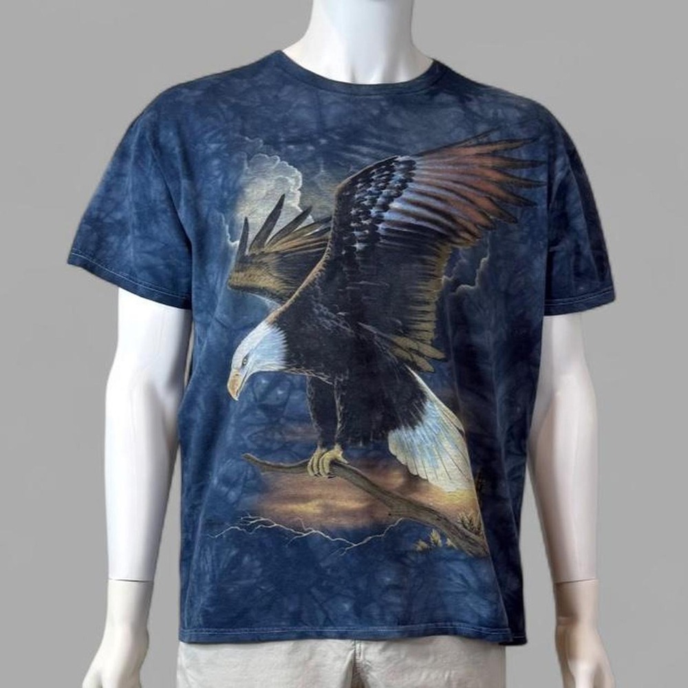 The Mountain Bald Eagle Blue Tie Dye Graphic T-Shirt Y2K Nature Tee